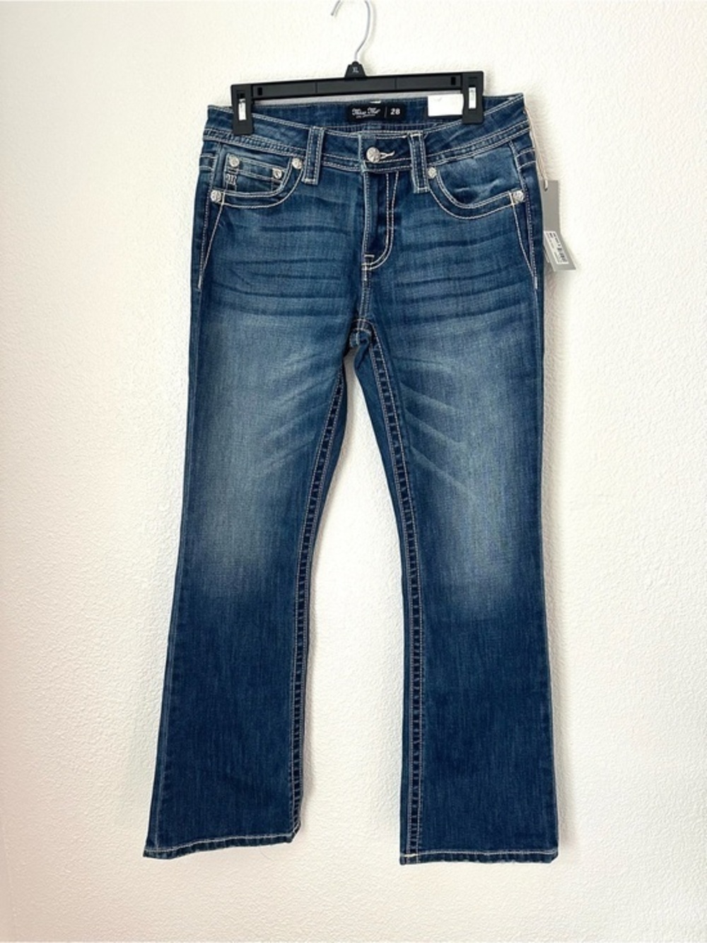 Miss Me Jeans Women’s 28 Blue Boot Cut Slim Fit Mid Rise Medium Wash Jean NWT